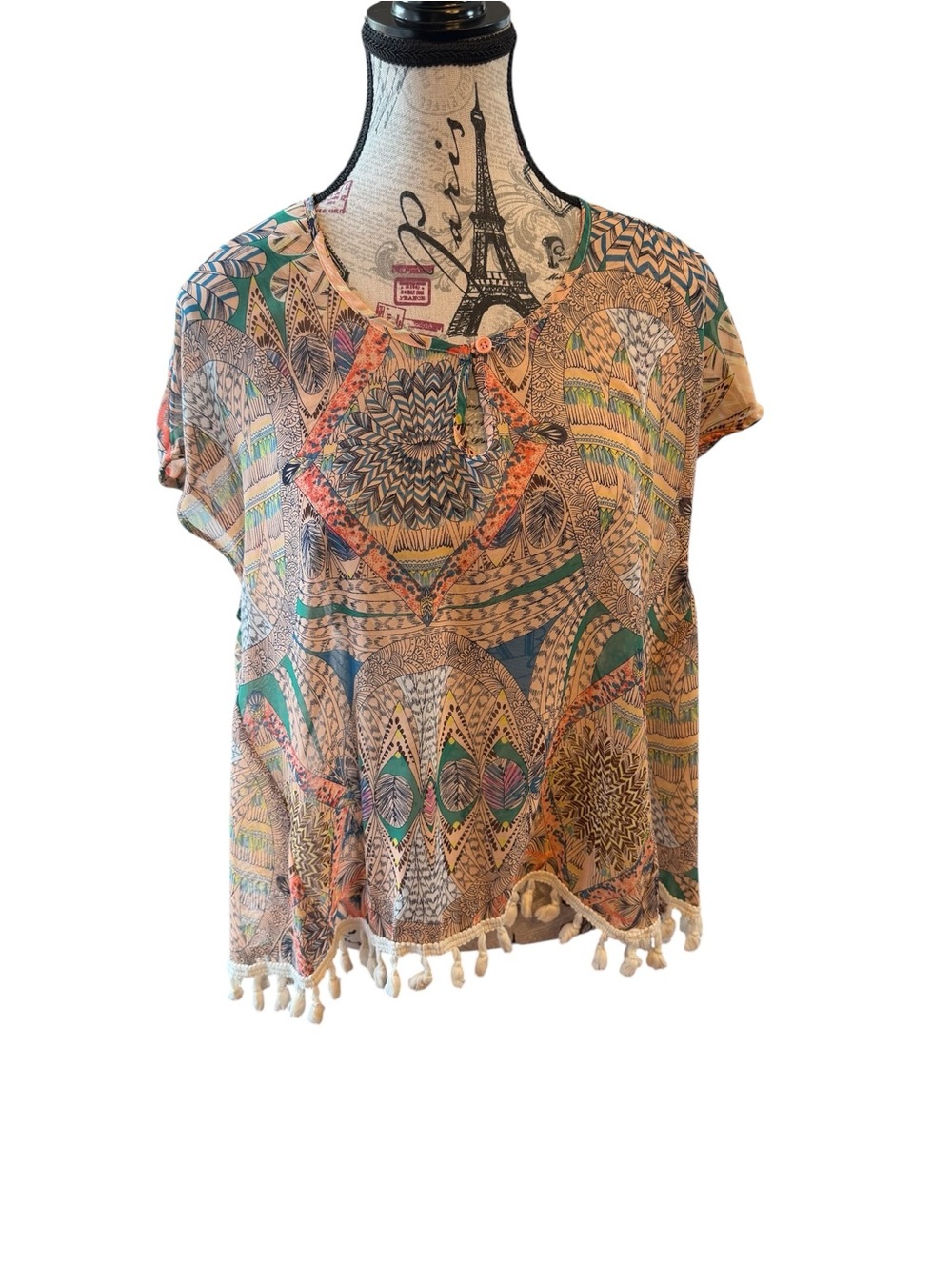 Collective Concepts Multicolor Geometric Tassel Top